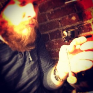 In my Harry Potter room, tying a MB Emerger.